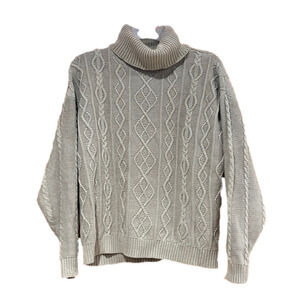 Wainscott Beige Cable Knit Turtleneck Sweater Small